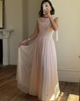 Vintage 60s Chiffon Gathered Pale Pink Maxi Gown
