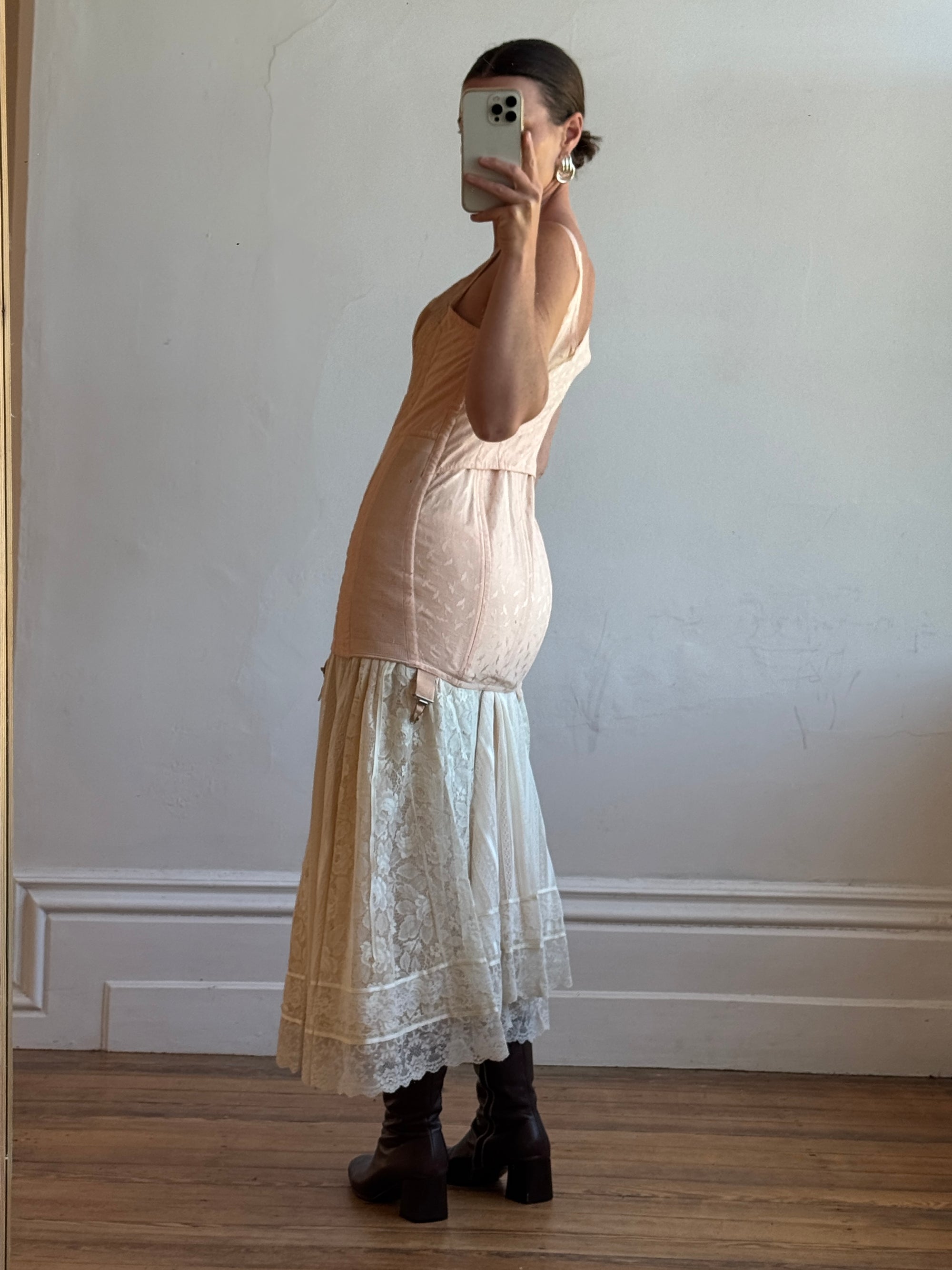 Vintage 40s Apricot Corset Lingerie Onepiece