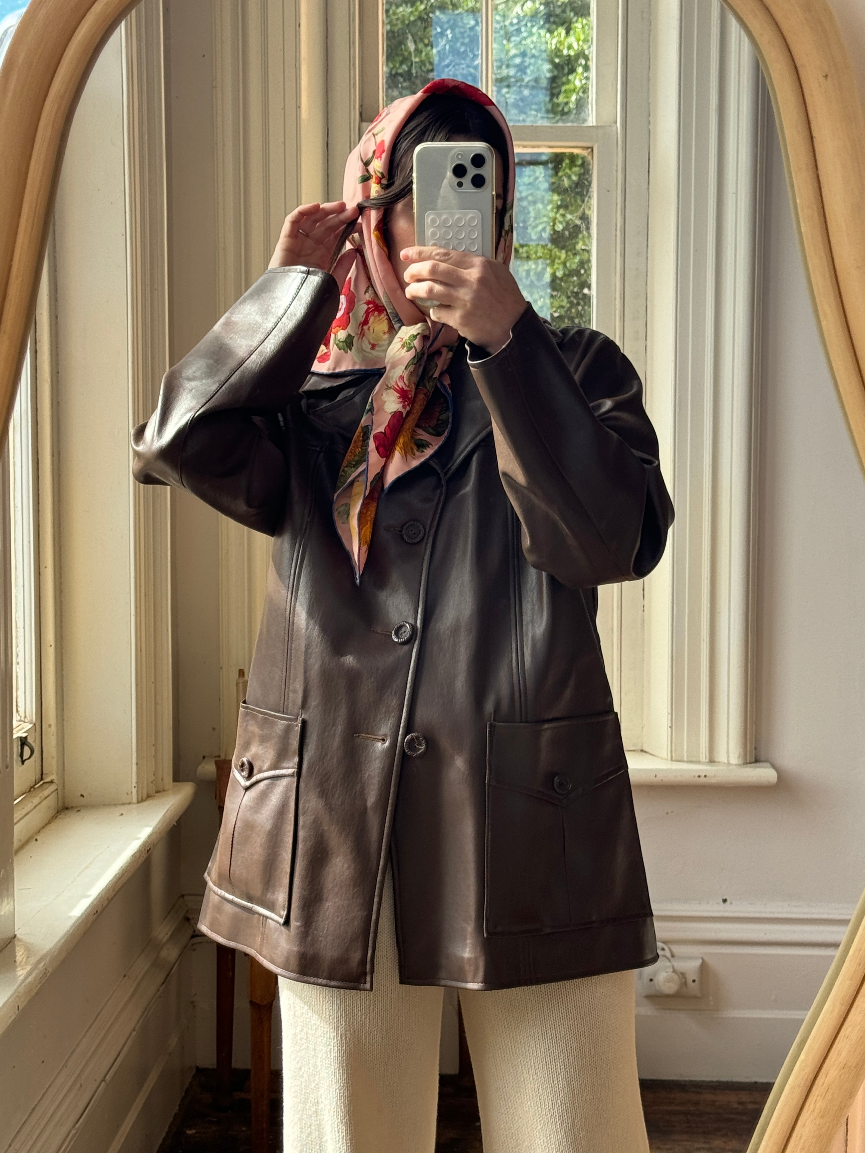 Vintage 90s Brown PU Leather Blazer