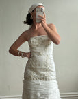 Vintage 90s Strapless Embellished Ruffled Wedding Gown