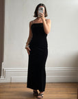 Vintage 90s Velvet Bodycon Maxi Dress with Fur Trim