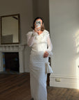Vintage 90s Italian Crochet Column Frill Dress with Matching Bag