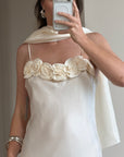 Vintage Y2K Rosette Bridal Slip Dress Champagne Satin