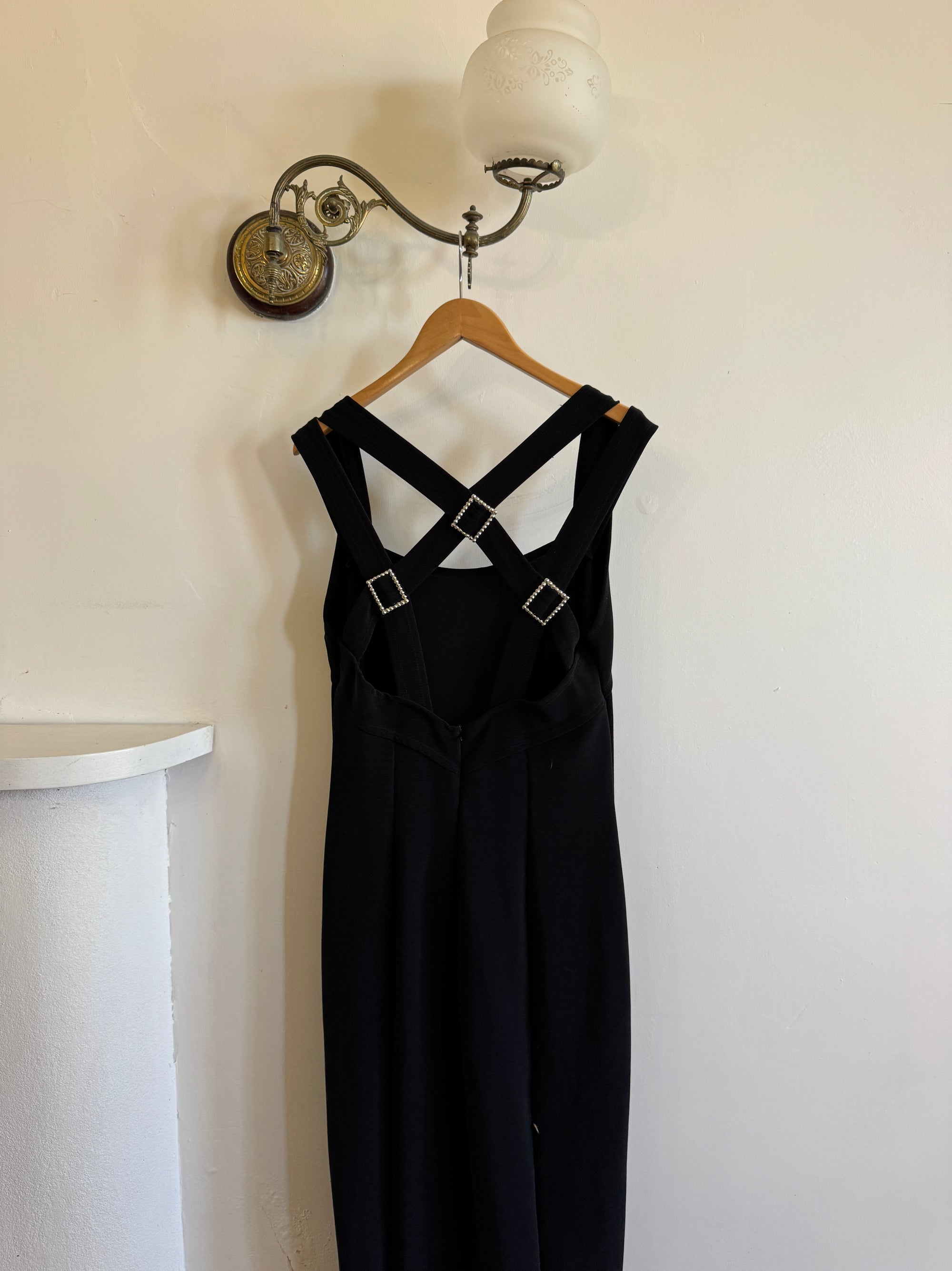 Vintage 90s Bodycon Midi Harness Straps With Rhinestone Buckles