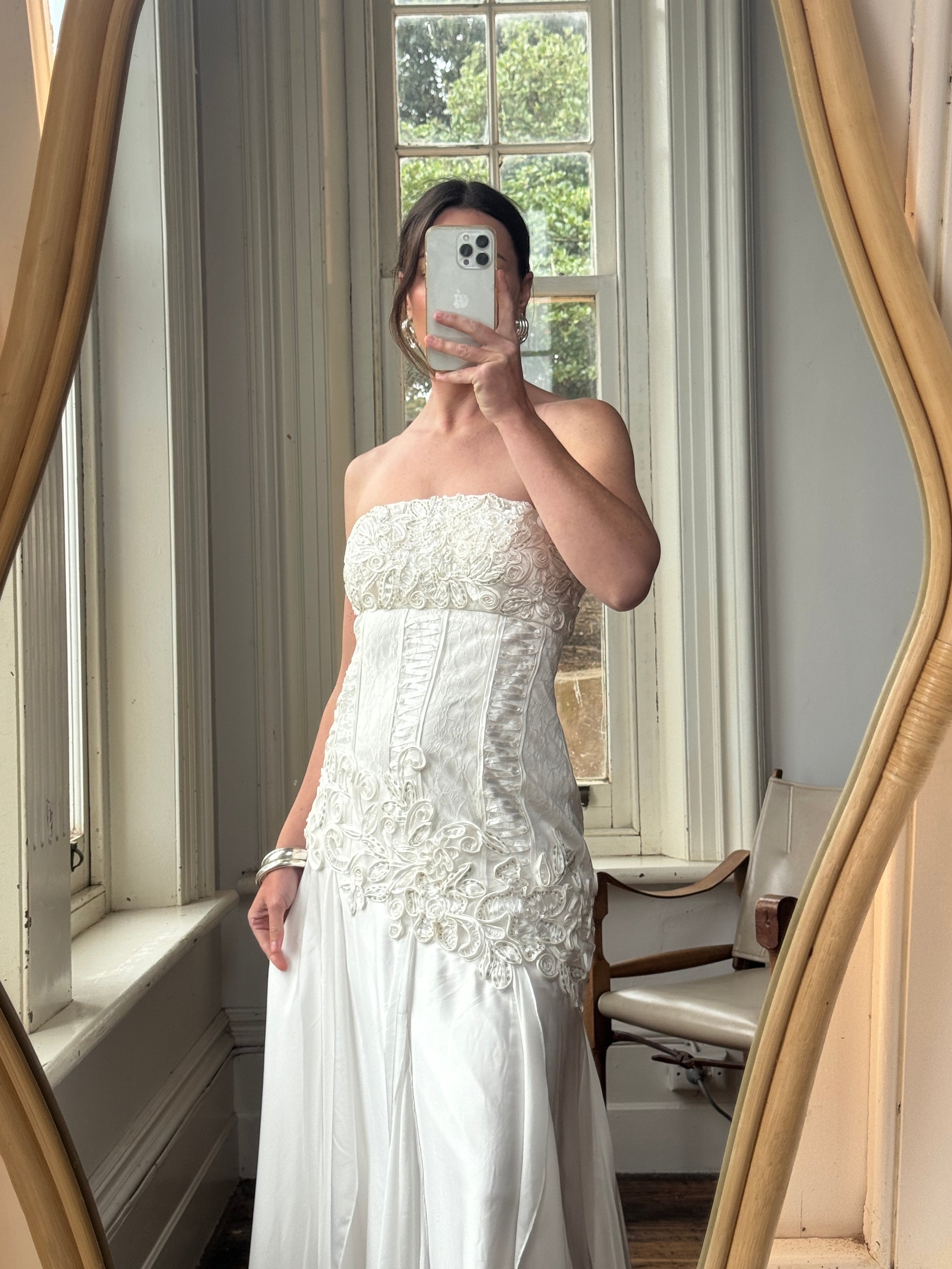 Vintage 90s Embroidered Strapless Fairy Wedding Gown