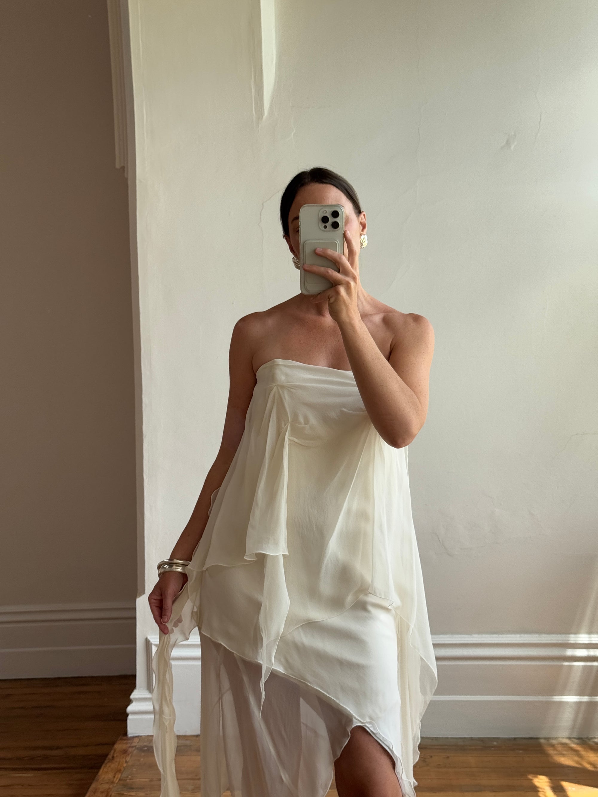 Vintage Y2K Strapless Pure Silk Fairy Dress Creme