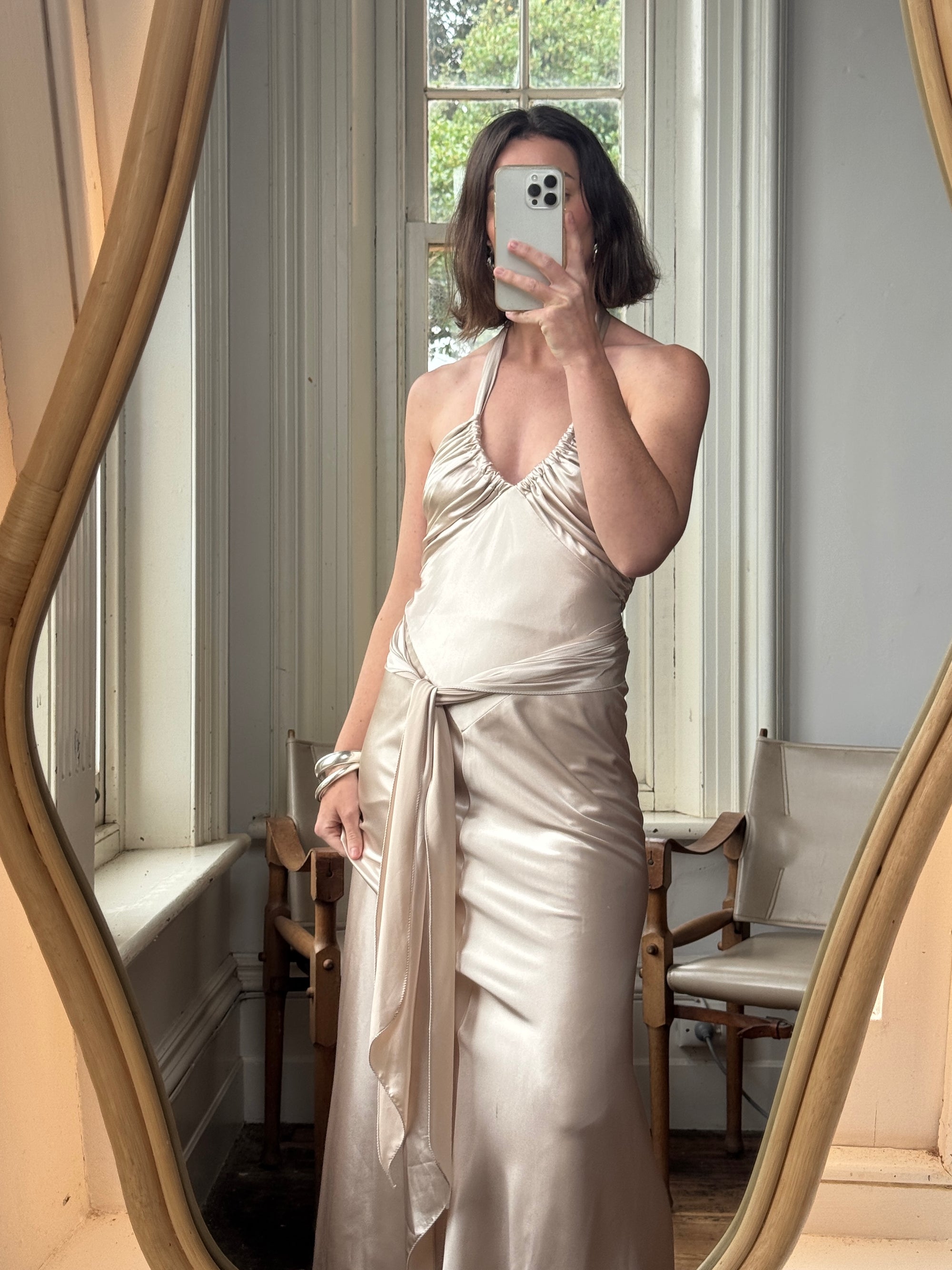 Vintage Y2K Champagne Satin Multiwear Prom Dress