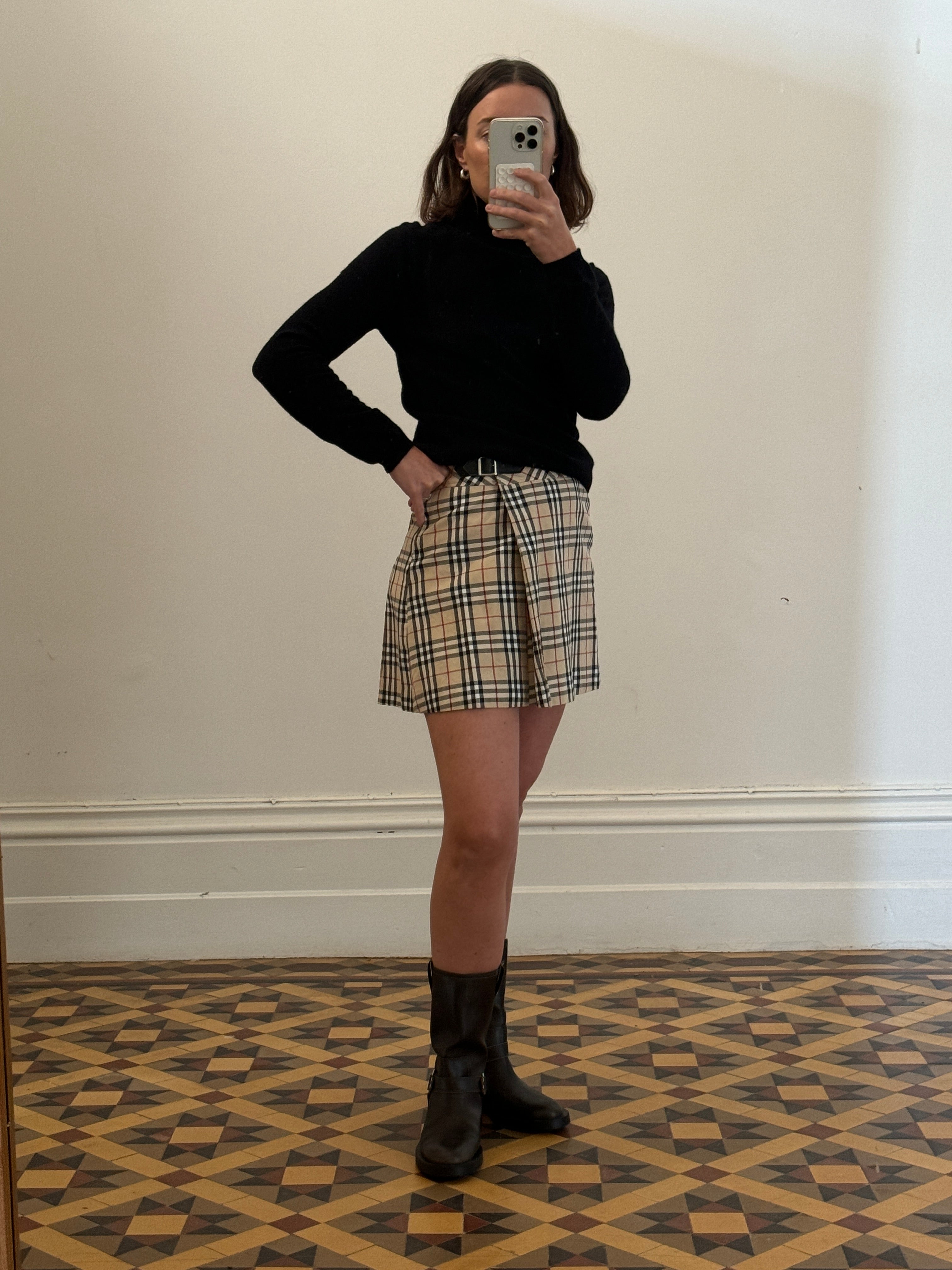 Vintage Burberry Tartan Mini Skirt With Buckle