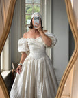 Vintage 90s Silk Puff Sleeve Embroidered Wedding Dress