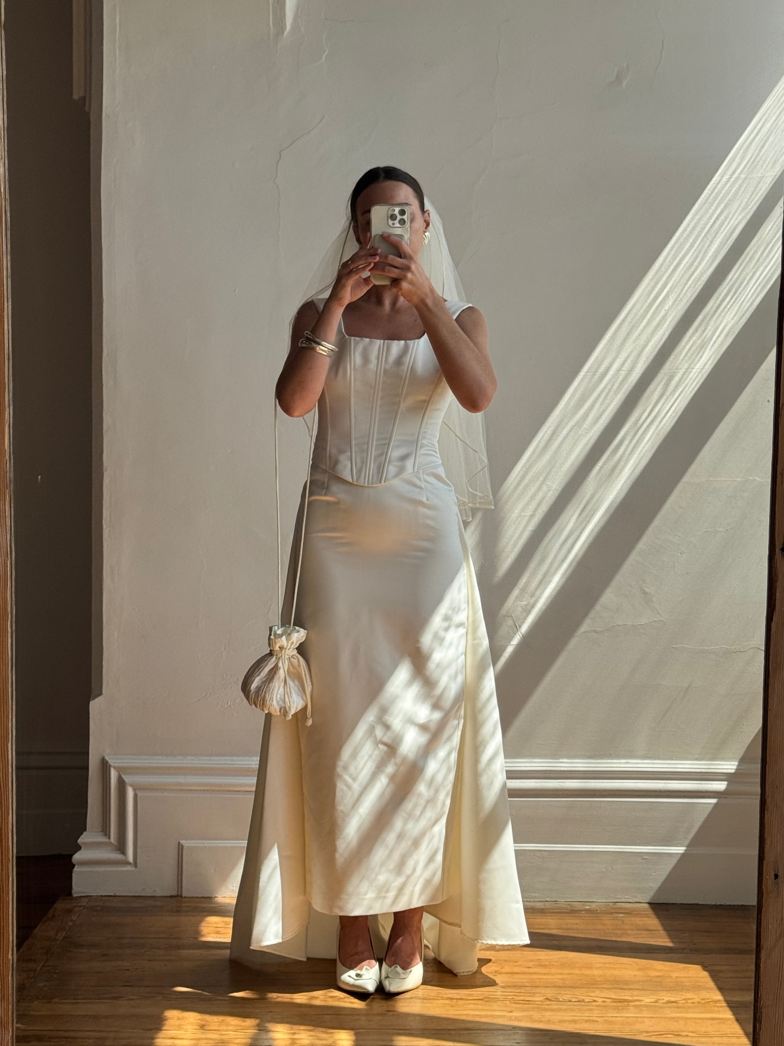 Vintage 90s Satin Corset Pencil Wedding Dress With Optional Train
