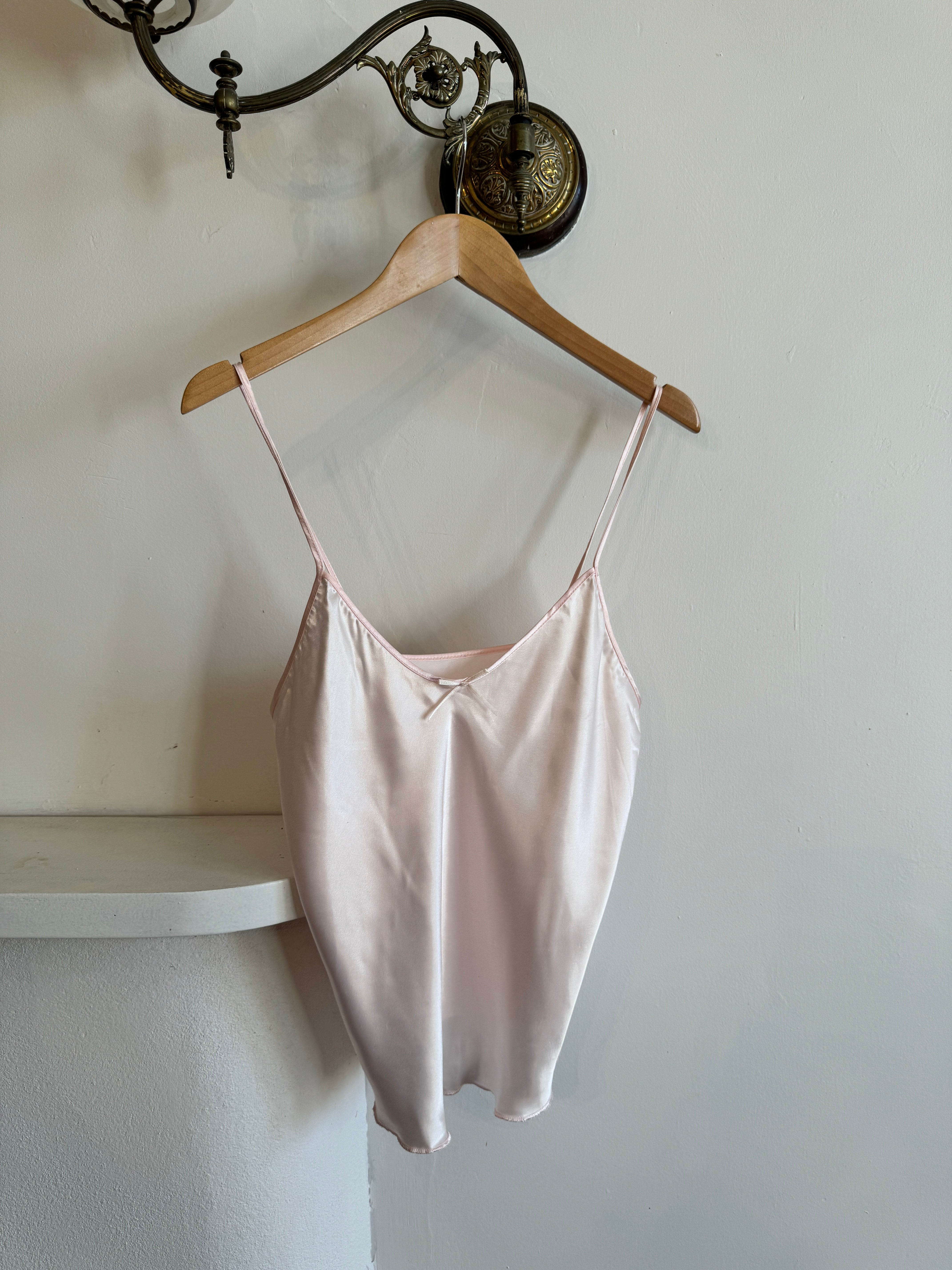 Vintage Satin Baby Pink Cami With Bow