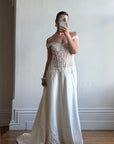 Vintage 90s Italian Naked Embroidered Satin Wedding Dress