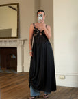 Vintage 80s Sheer Lace Slip Dress Noir