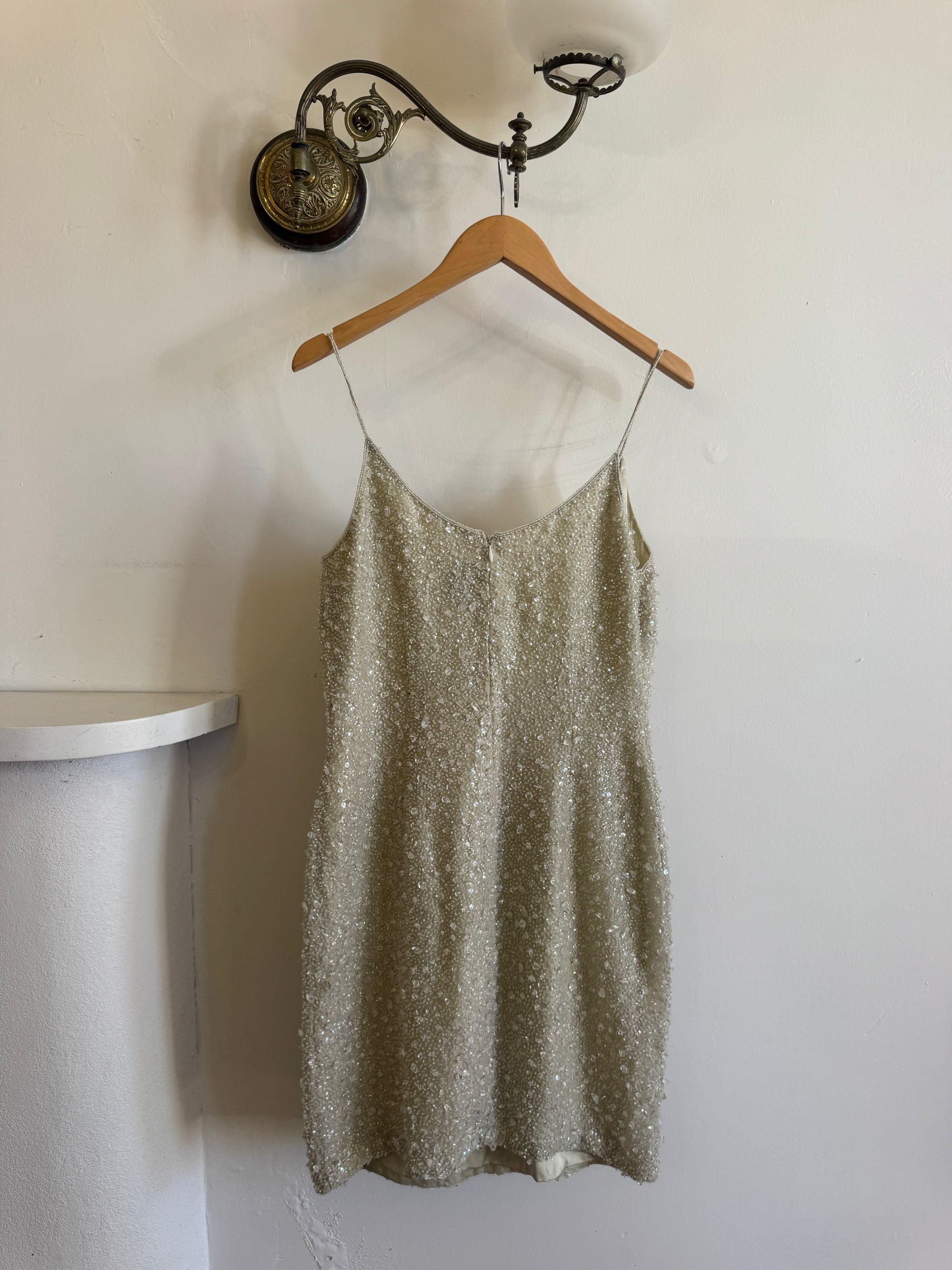 Vintage 90s Naeem Khan Silk Crystal Embellished Mini Dress