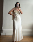 Vintage Y2K Rosette Bridal Slip Dress Champagne Satin
