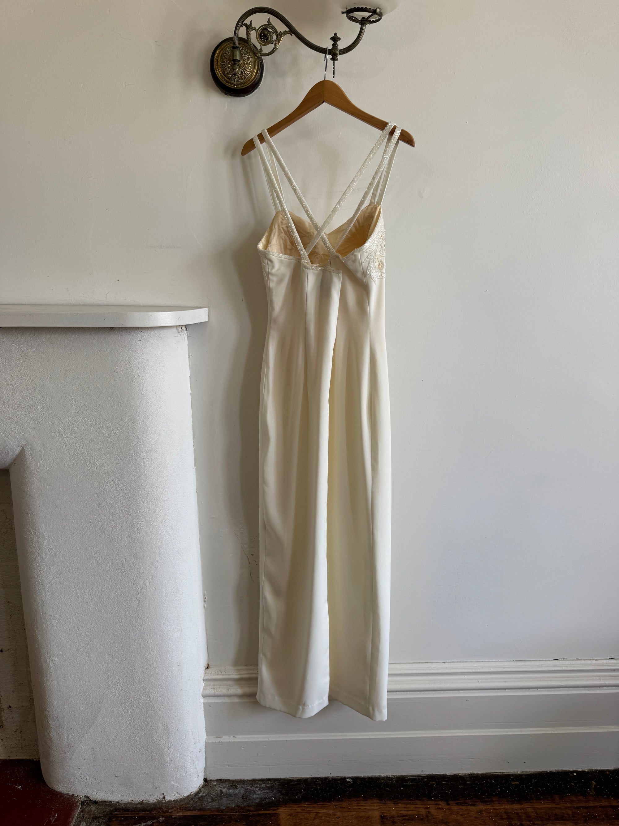 Vintage 90s Crepe Beaded Column Bridal Slip