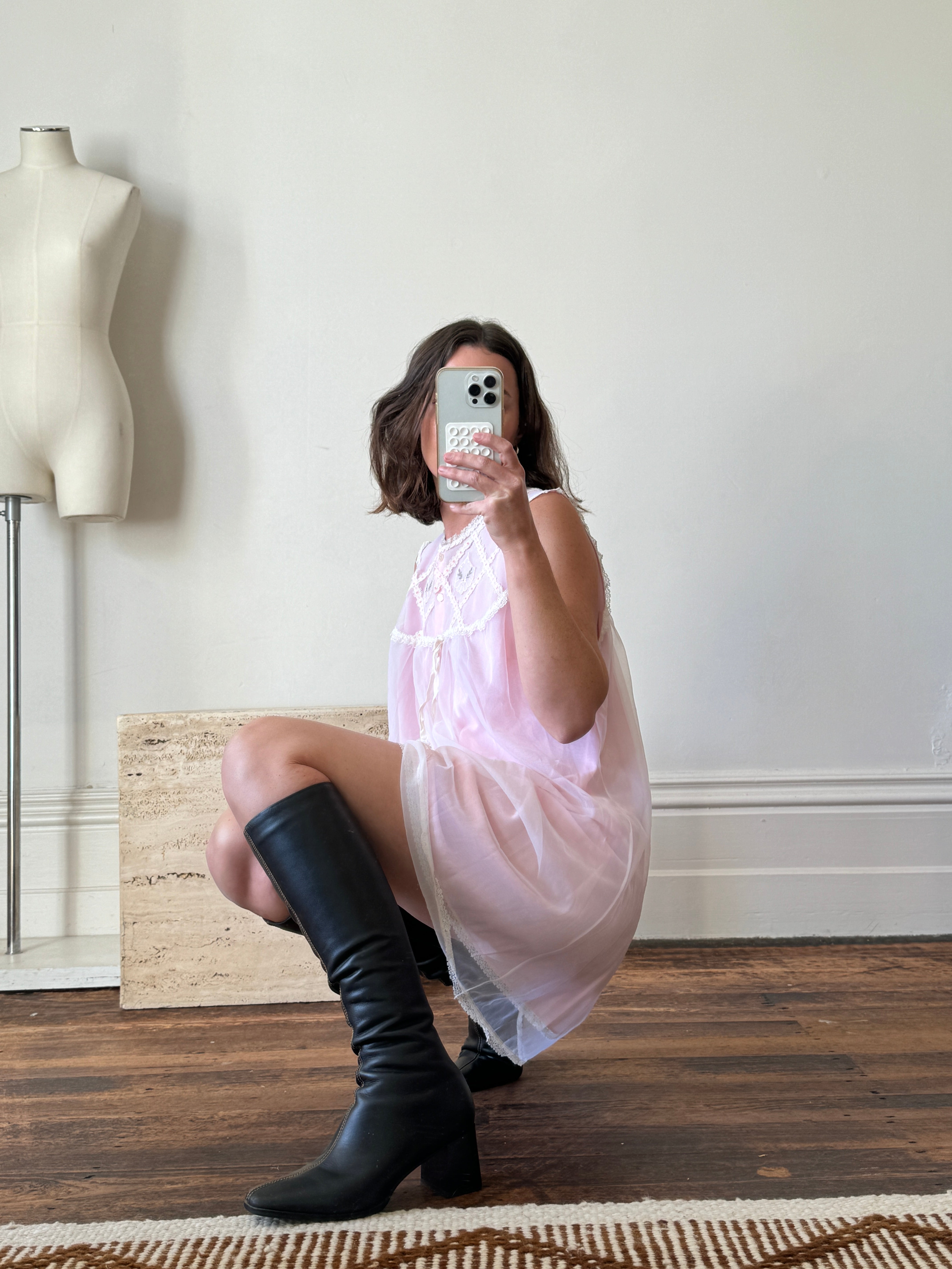 Vintage Pink Embroidered Babydoll Tunic