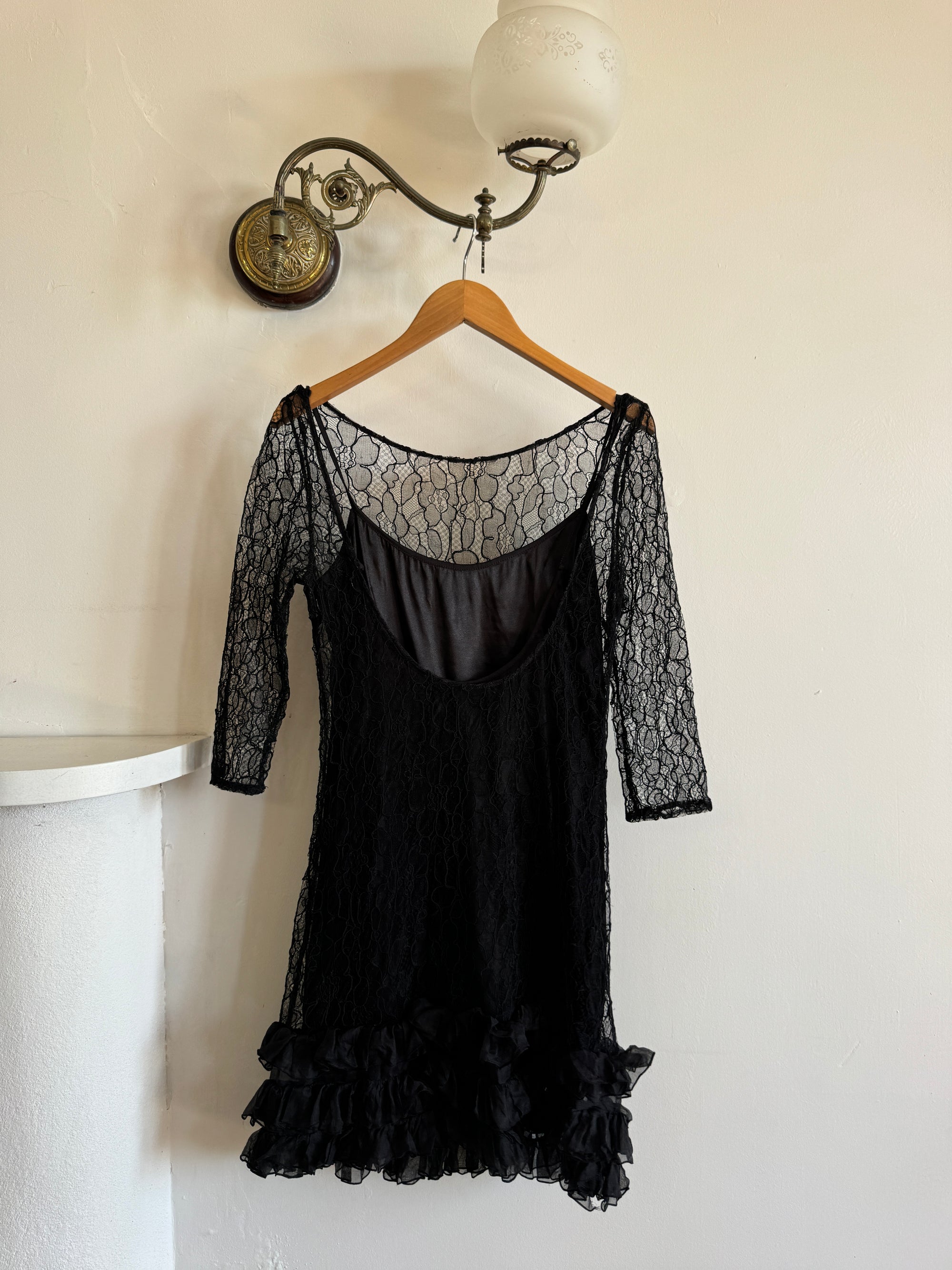 Archival Y2K Lace Ruffle Mini Dress Noir