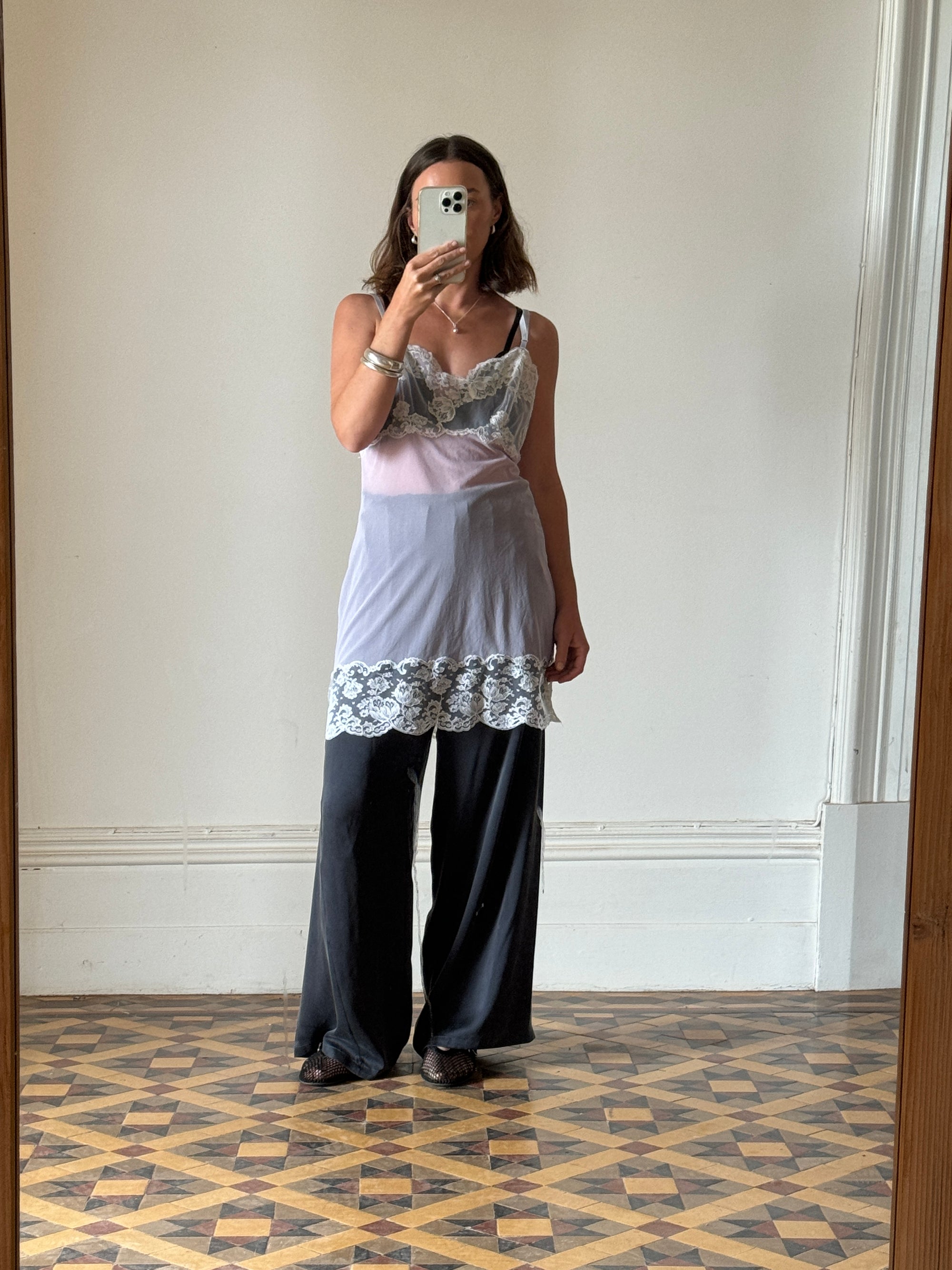 Vintage Cloudy Lilac Lace Slip Dress