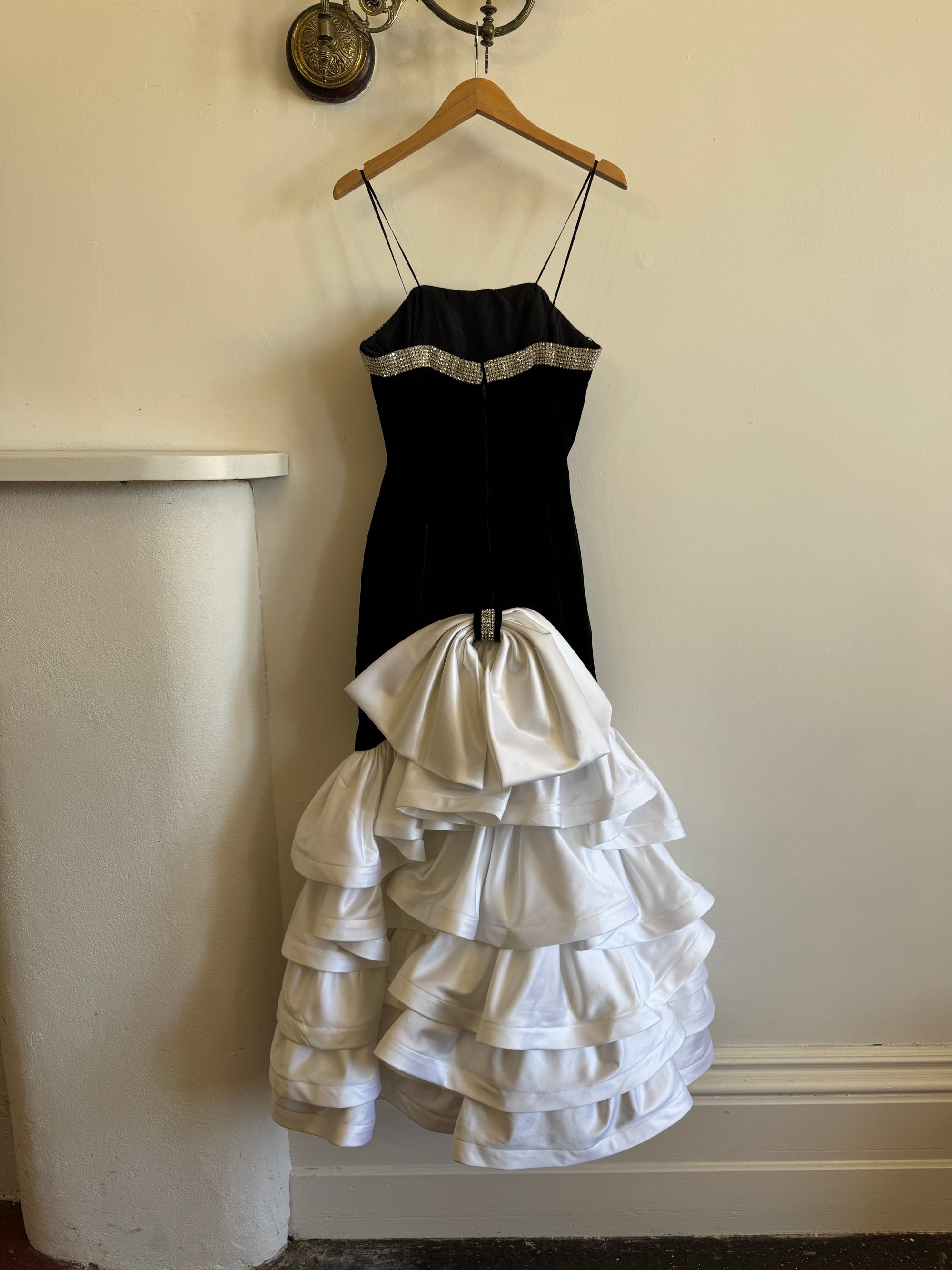 Vintage 80s Union Made Velvet Fishtail Ruffle Gown With Rhinestones