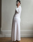 Vintage 60s Crochet Lace Long Sleeved Wedding Gown