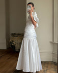 Vintage 80s Satin Drop Waist Wedding Gown