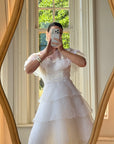 Vintage 70s Tiered Organza Prairie Daisy Wedding Dress