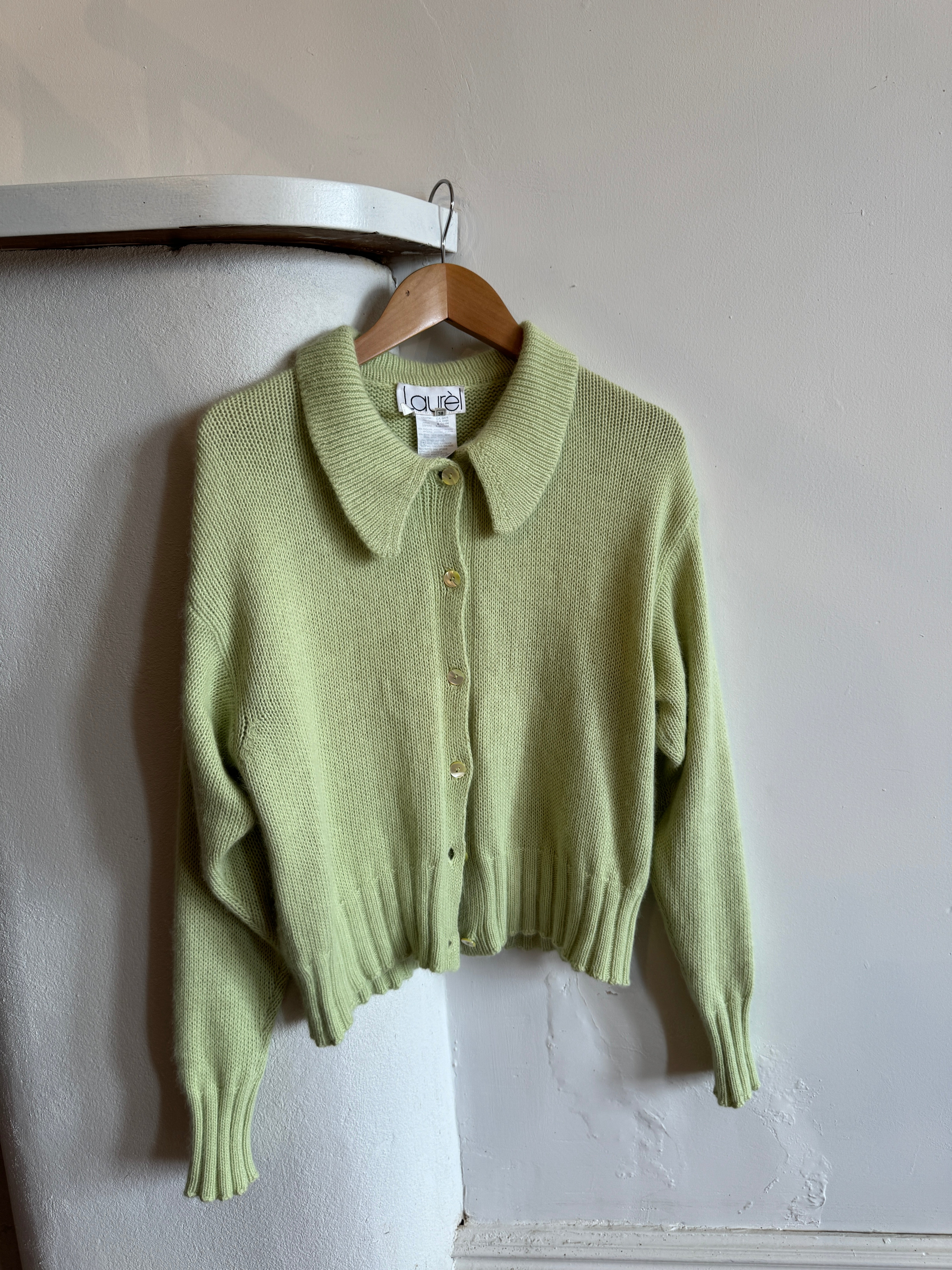 Vintage Laurel Angora and Silk Cardi Pistachio