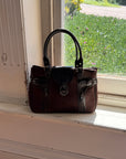 Vintage 90s Chocolate Suede Leather Buckle Handbag