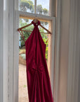 Vintage 90s Crimson Satin Ruched Bias Gown