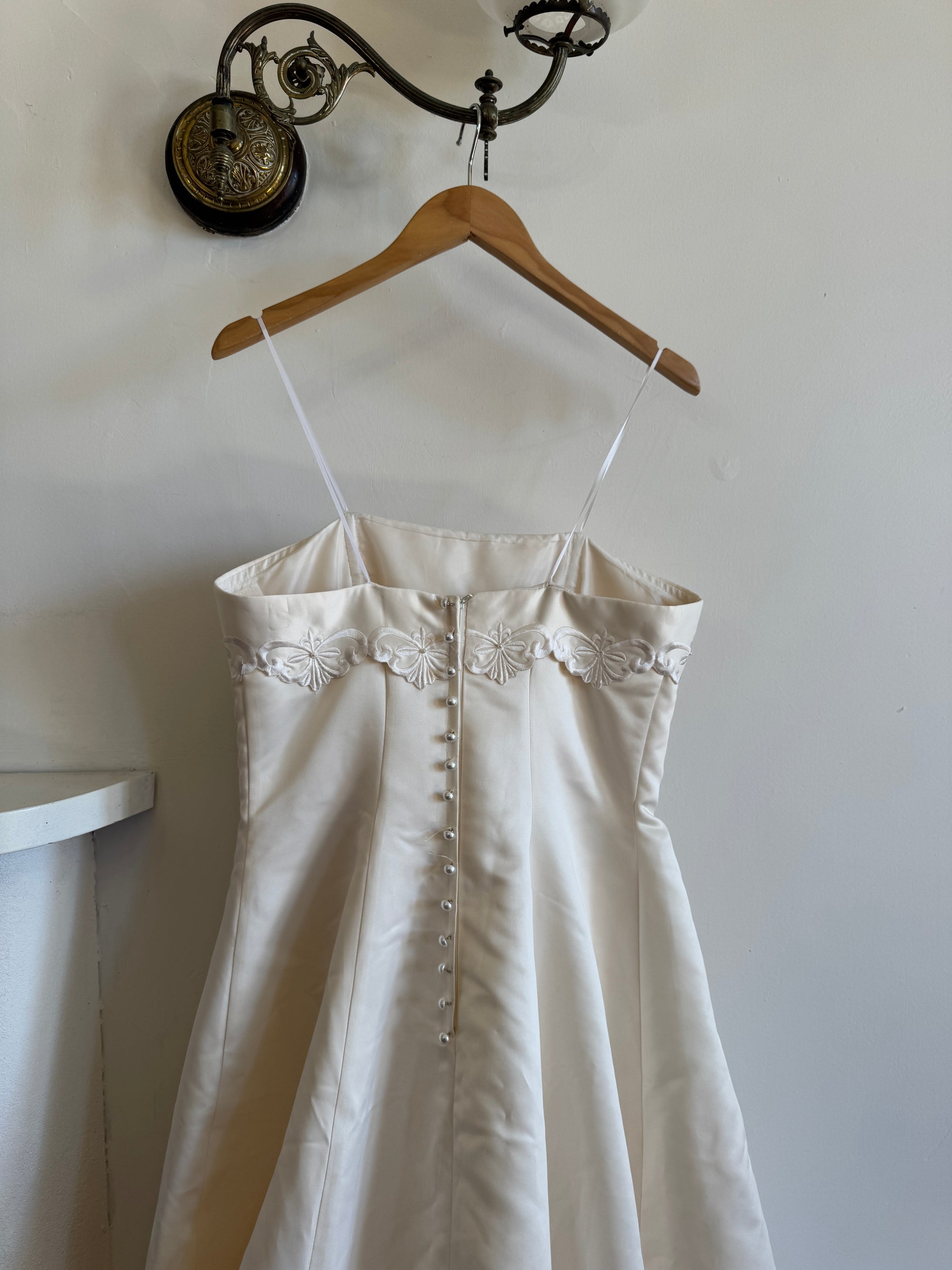 Vintage 90s Satin Strapless A-Line Wedding Dress With Train