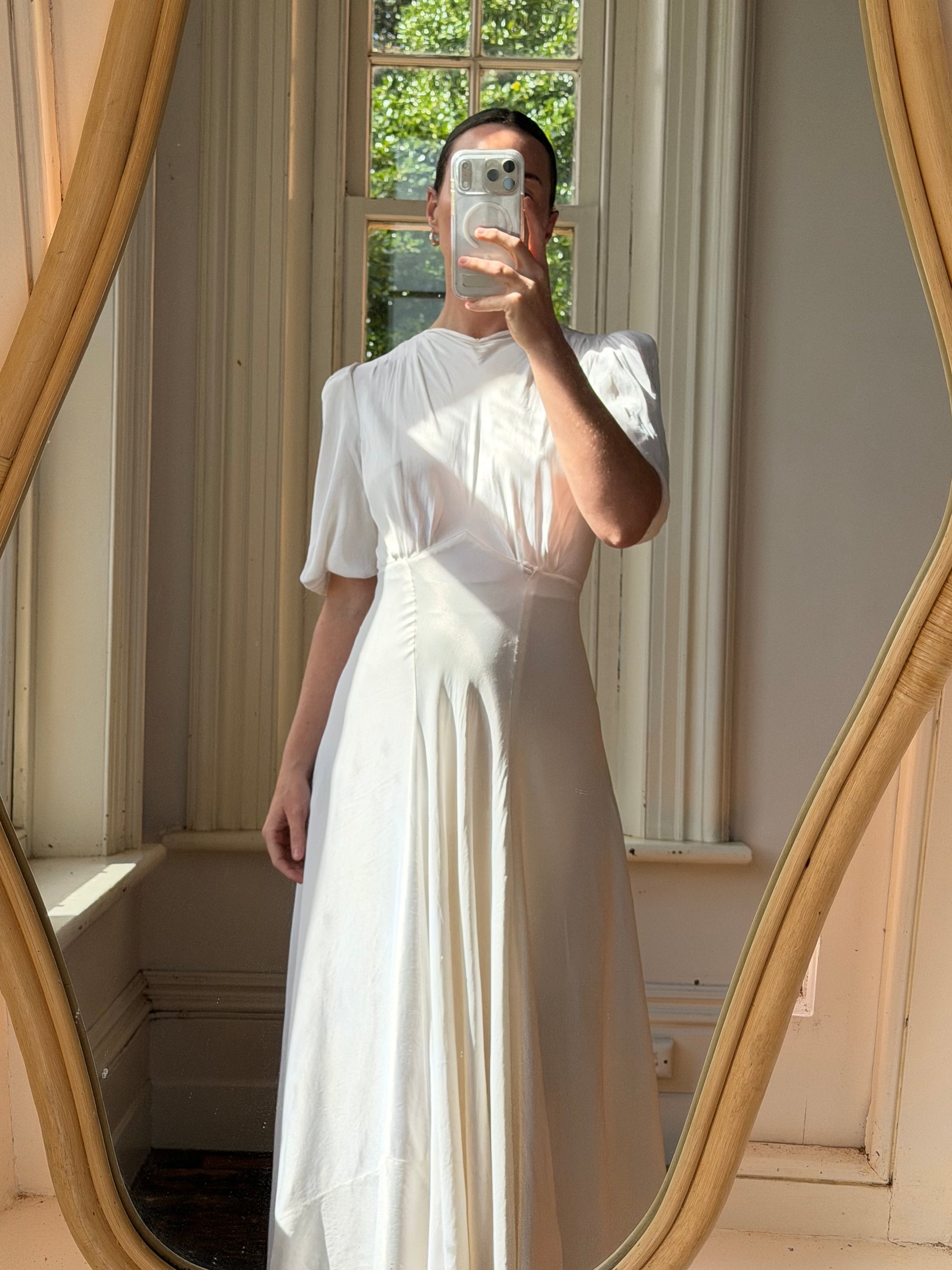 Vintage 40s Minimal Puff Sleeve Bias Wedding Dress
