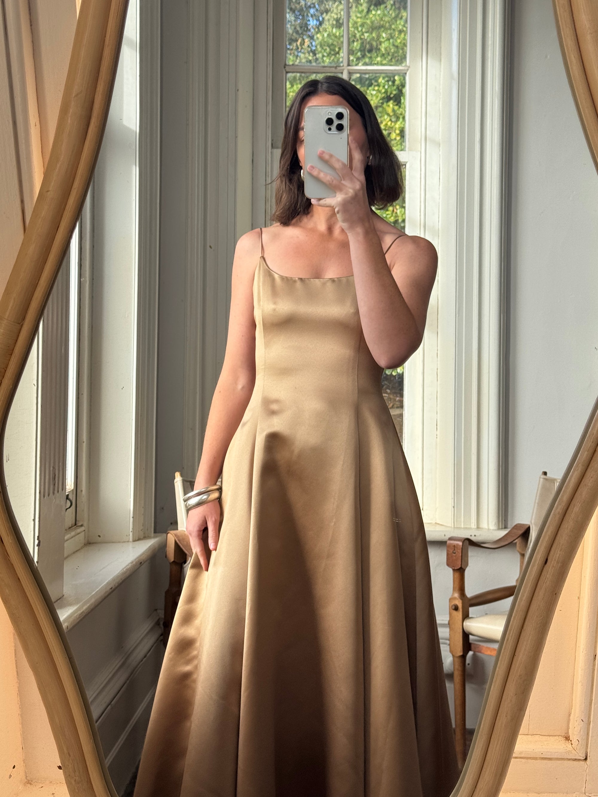 Vintage 90s Ralph Lauren Brass Satin Gown