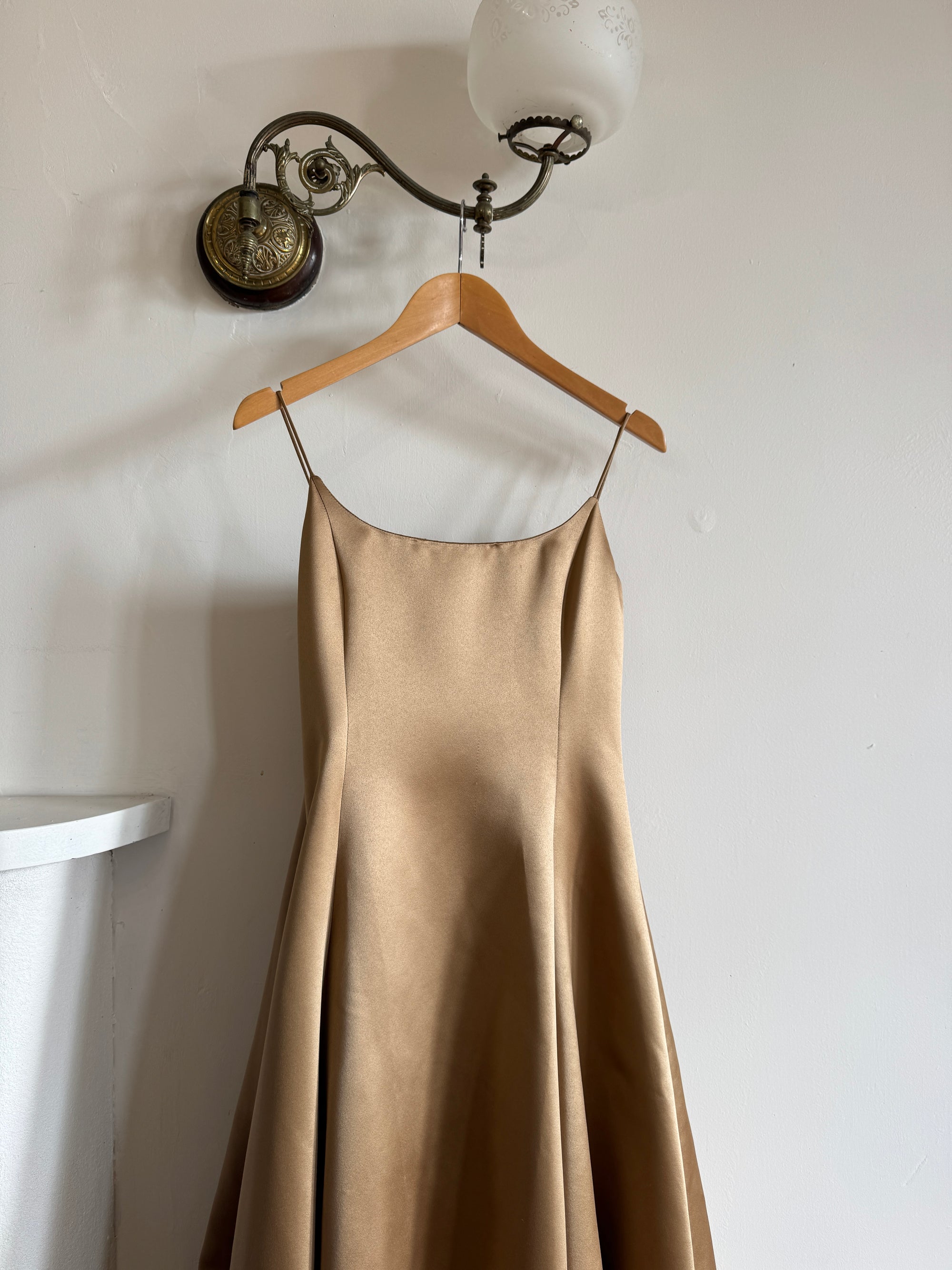 Vintage 90s Ralph Lauren Brass Satin Gown