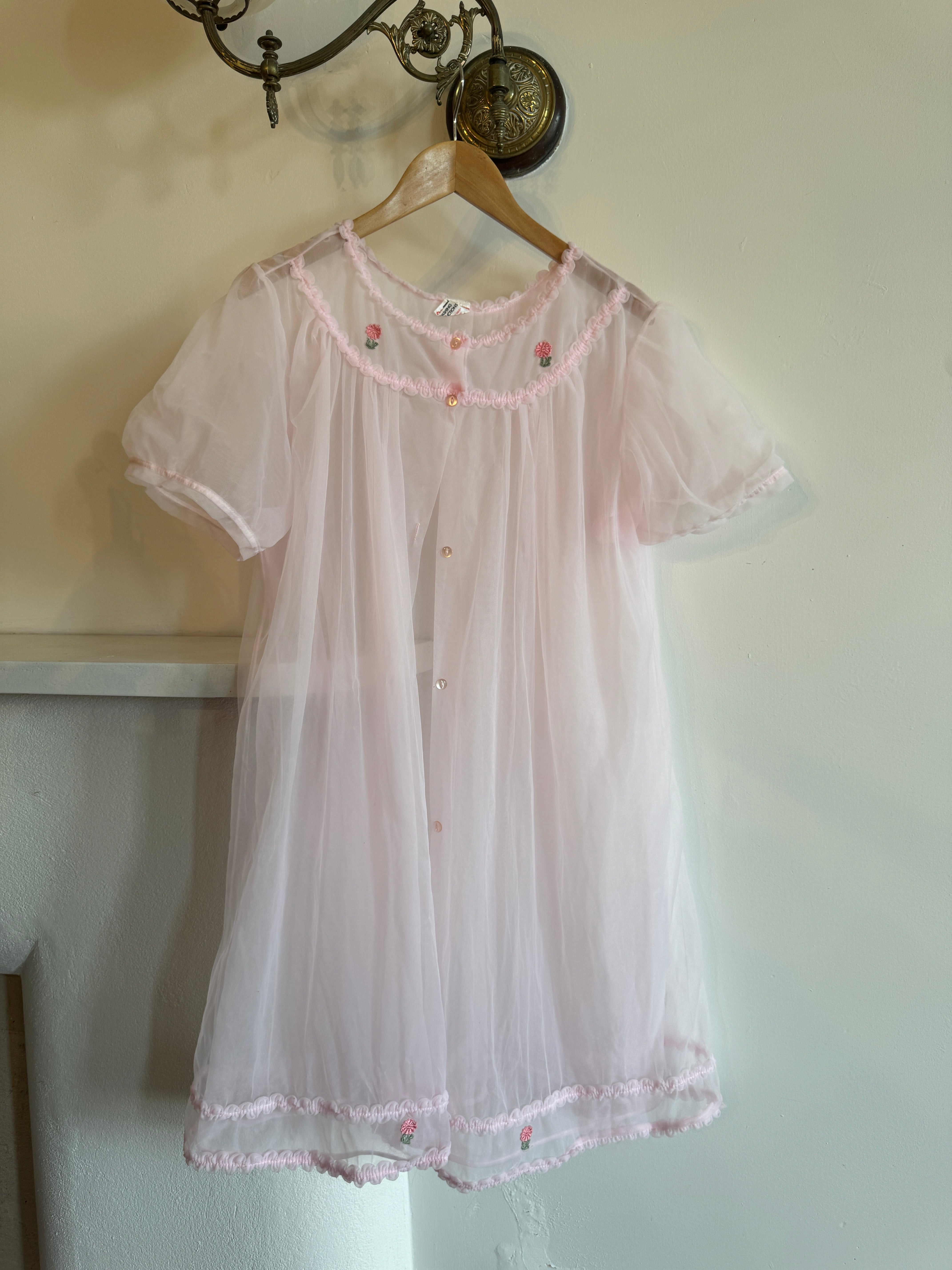 Vintage Baby Pink Sheer Embroidered Overlay