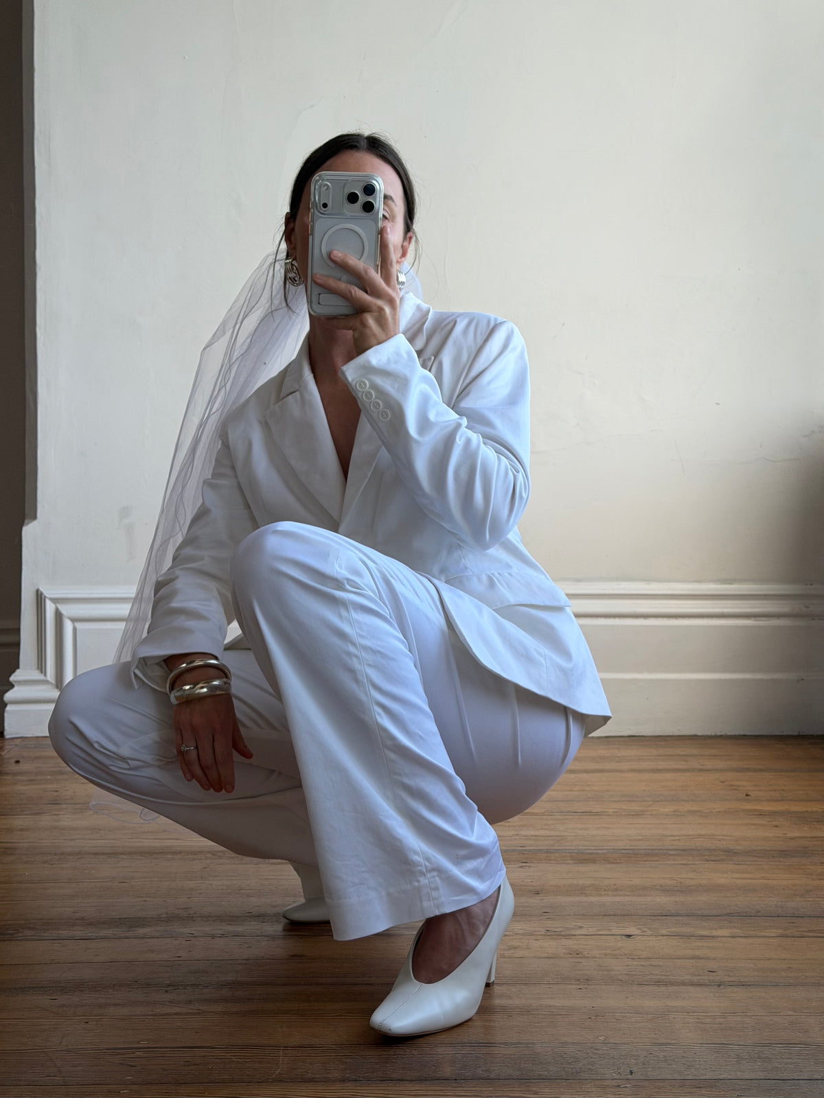 Vintage 90s Low Waist Trouser and Blazer Suit Set Ivory