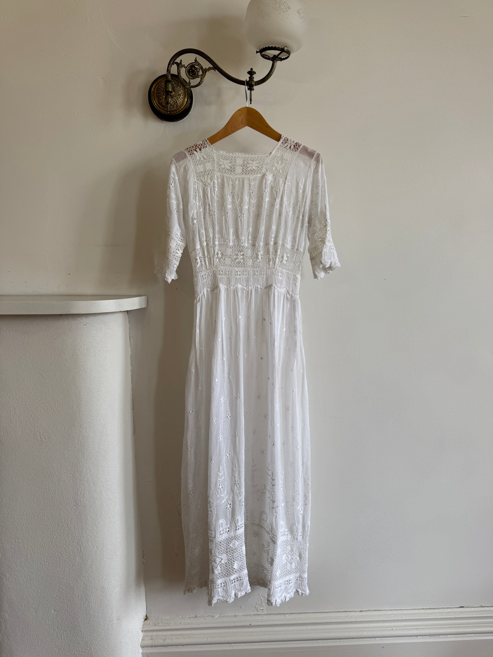 Antique Edwardian Lace Tea Soiree Dress Short Sleeve