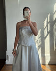 Vintage 90s Jacquard Corset Satin Dress Ice Blue