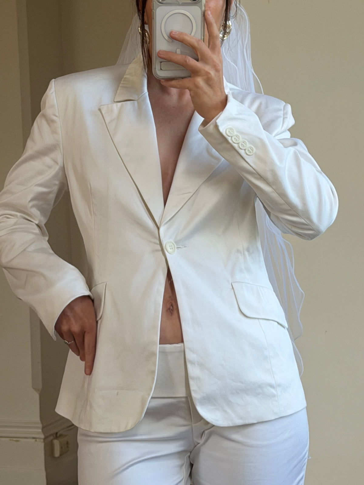Vintage 90s Low Waist Trouser and Blazer Suit Set Ivory