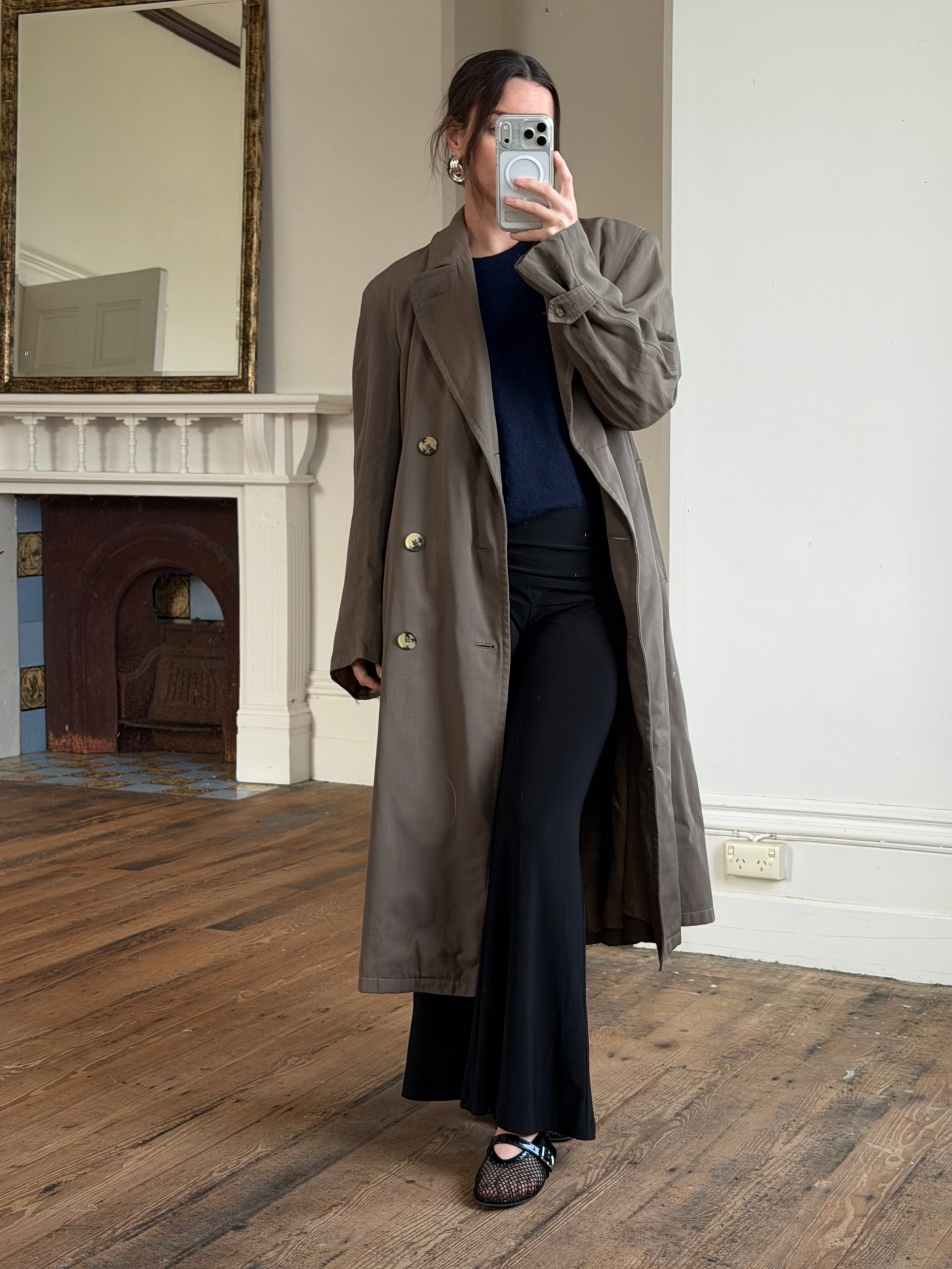 Vintage 70s Showerproof Double Breasted Trench Coat Olive