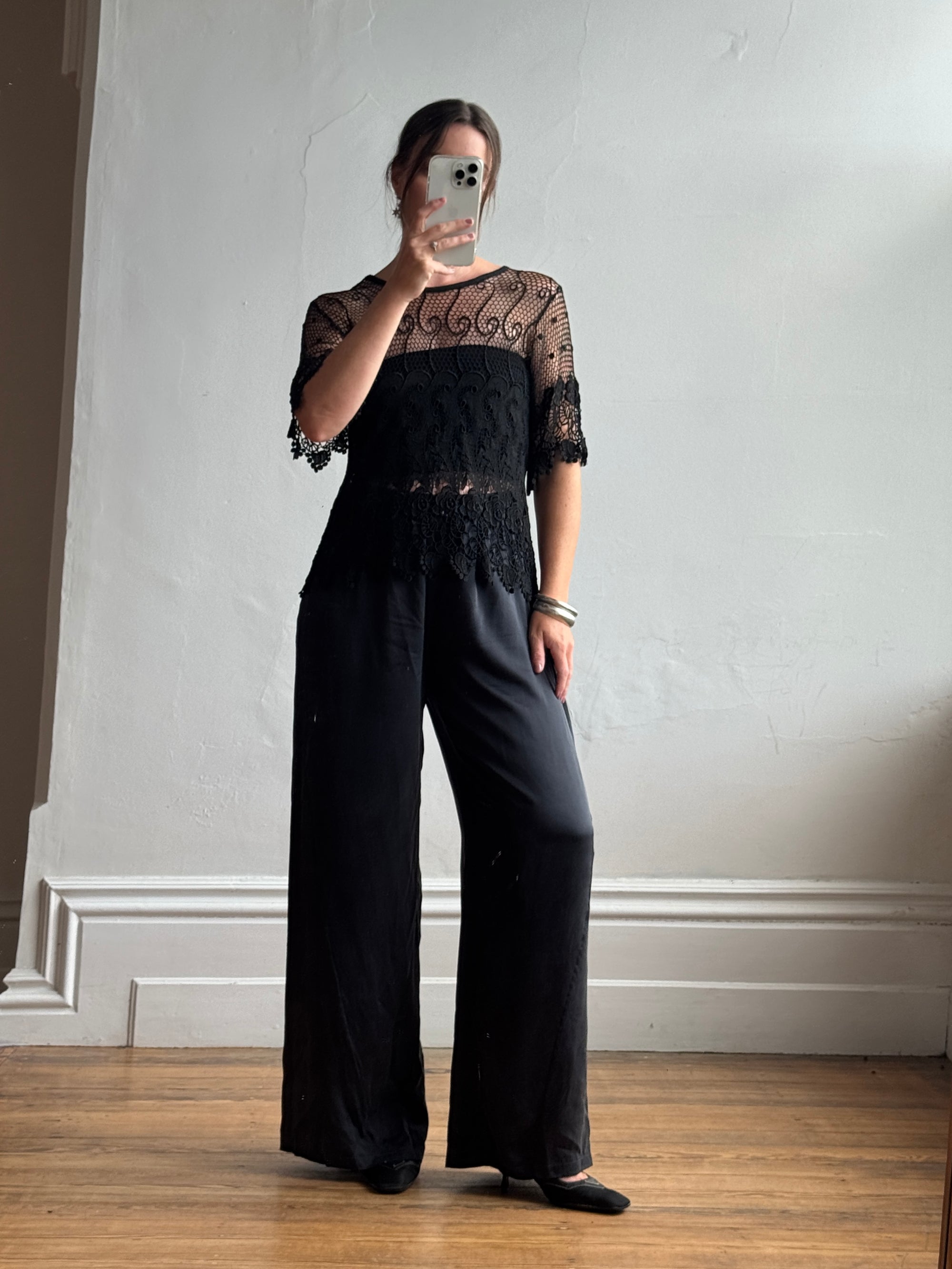 Vintage 90s Crochet Swirl Net Top