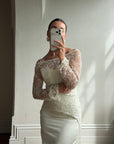 Vintage 90s Italian Beaded Lace and Satin Wedding Gown
