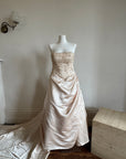Vintage 90s Rose Crystal Encrusted Strapless Wedding Gown