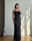 Vintage 90s Pure Silk Tiered Ruffle Dress Navy