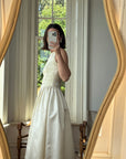 Vintage 90s Brocade High Front Satin Wedding Gown Champagne