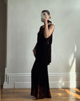 Vintage 30s Brown Velvet Bias Cut Dress With Rosette tie