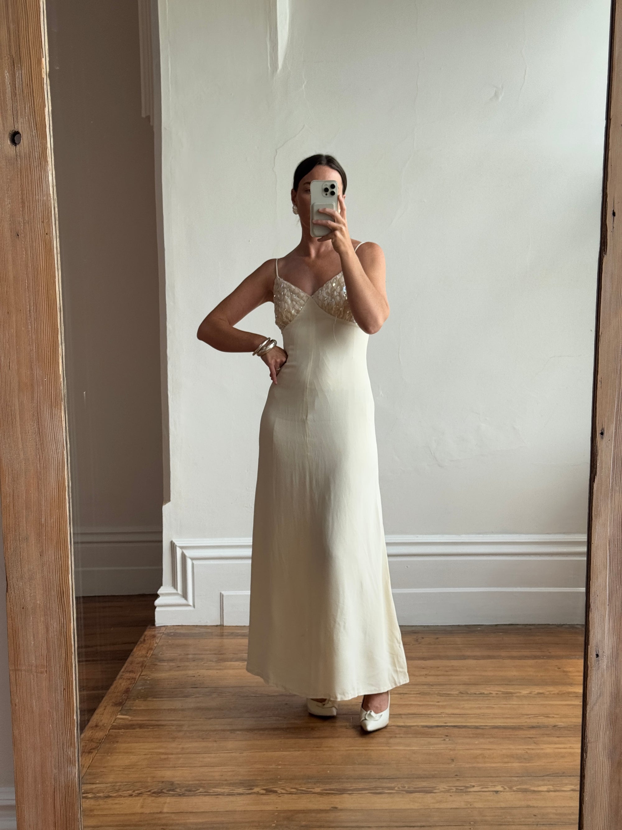 Vintage 60s Sequin and Crepe Slip Wedding Dress