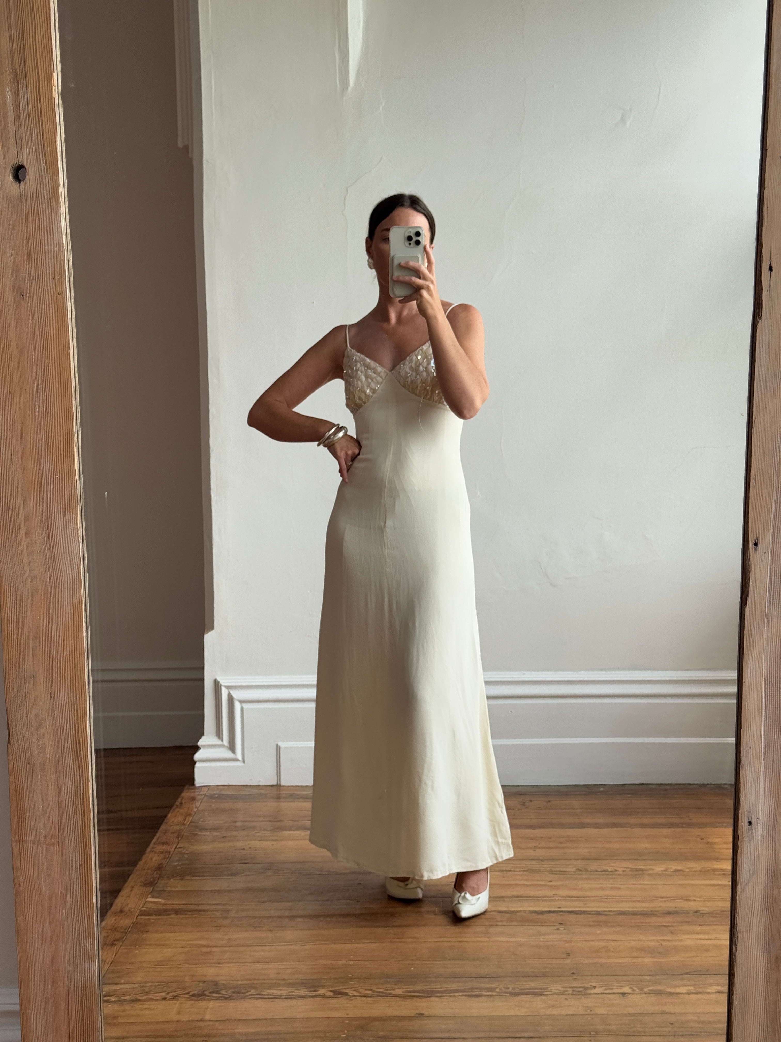 Vintage 60s Sequin and Crepe Slip Wedding Dress