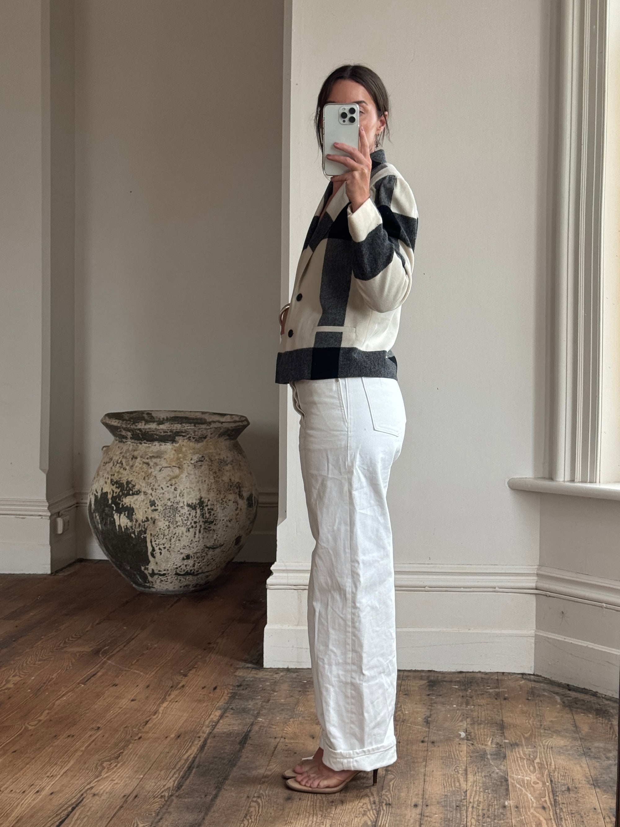 Vintage 90s Wool Blend Plaid Cropped Blazer