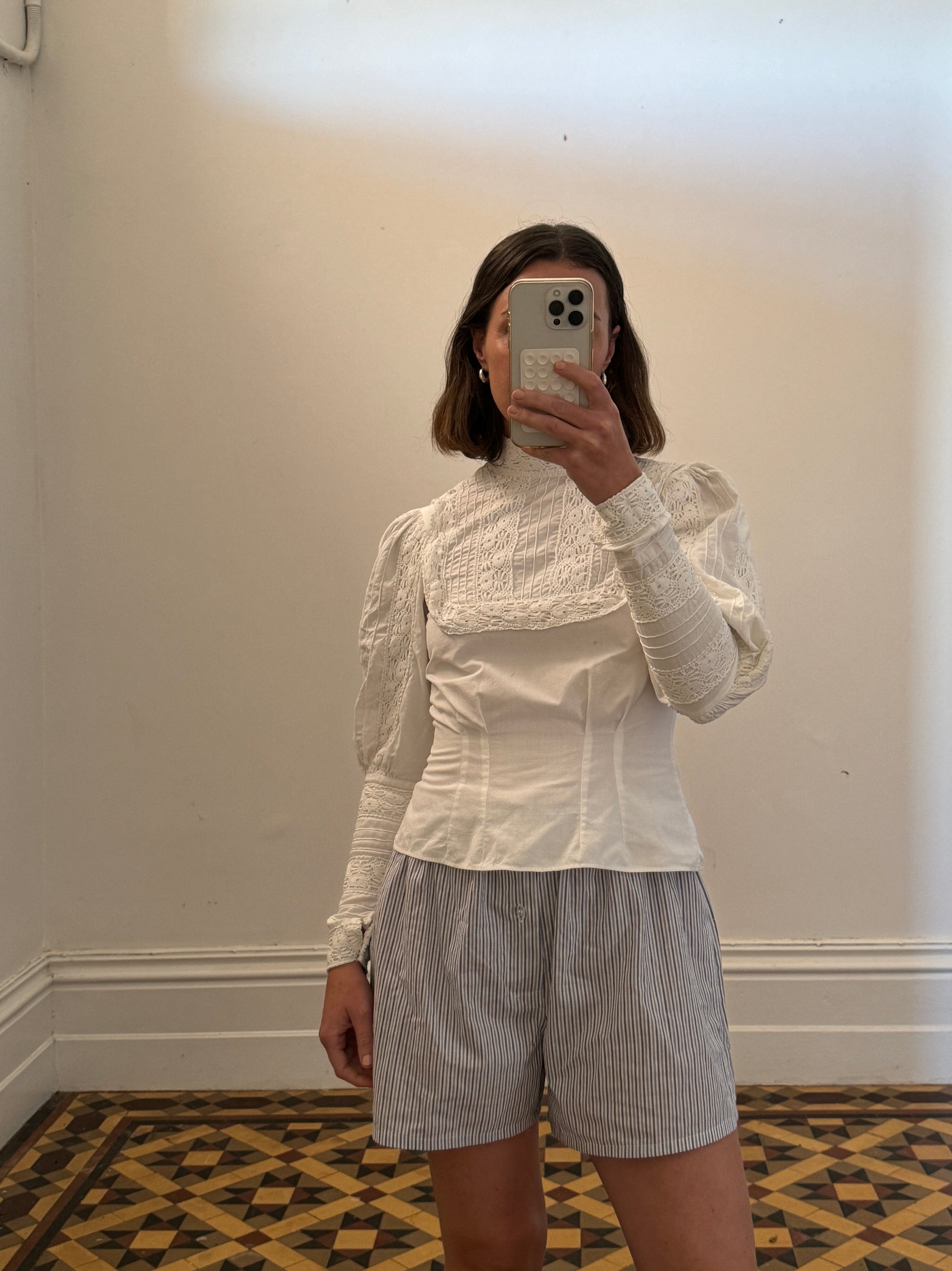 Vintage Edwardian Cotton Hi Front Bib Blouse